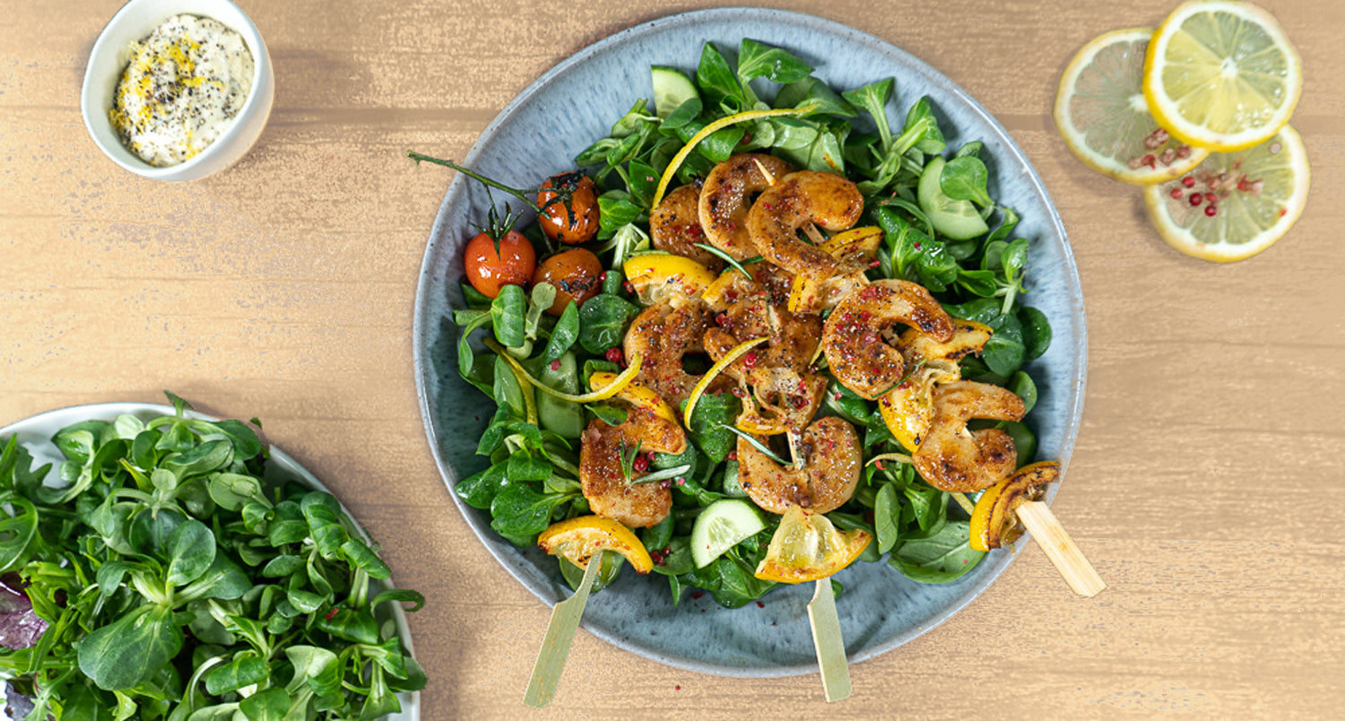 Mediterranean shrimp skewers
 &ndash; Happy Ocean Foods