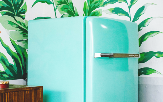 photo of a blue fridge